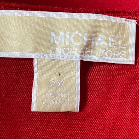 Micheal Michael Kors Womens Top 2X Red Solid 3/4 Sleeve V Neck Tiered Casual P11 - Picture 5 of 6